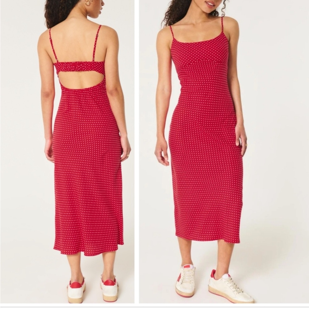 Brand New Hollister Midi Red Polka Dot Dress